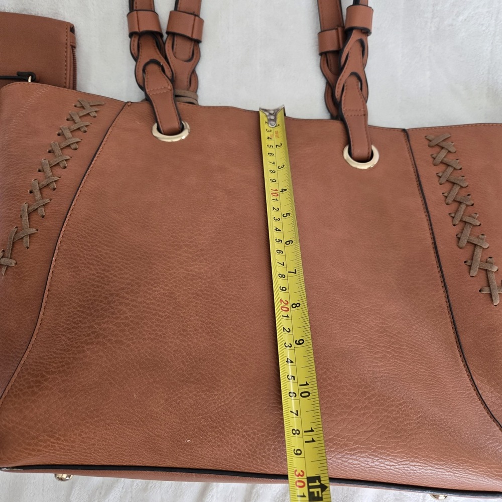 Boho Whipstitch Tassel Tote Camel‎ Pebbled Faux Leather Slouchy Western Chic Bag - Picture 13 of 16